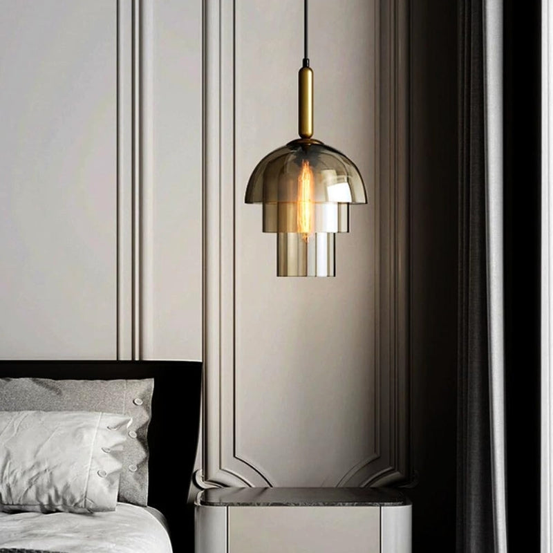 suspension verre fume vintage